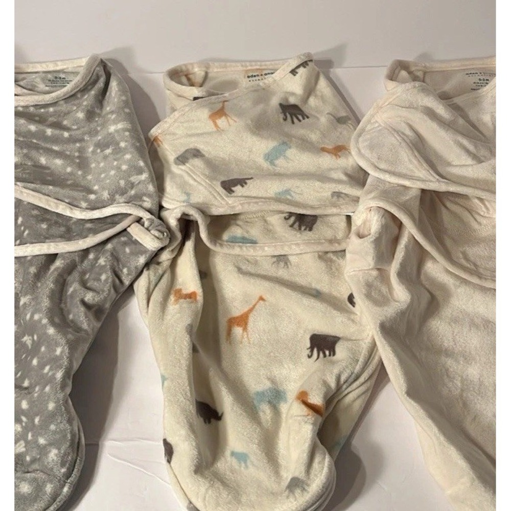 Aden + Anais Essentials Easy Swaddle Wraps 0-3 Months 3 Pack Grey Cream Safari